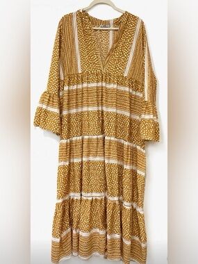 Only Mustard Dot Tiered Maxi Dress